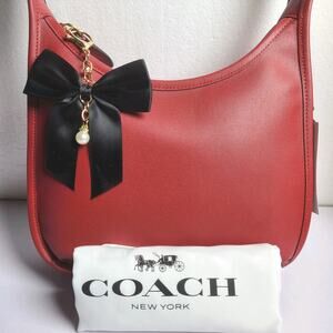 NWT Coach Curve Zip Shoulder Bag Glovetanned Leather CAF11 Brass/Ruby Red